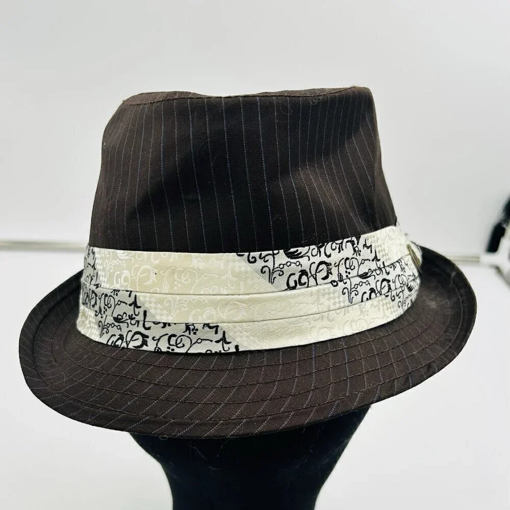 Goorin Bros Fedora Hat Cap Mens Sz M Brown Pinstripe w Satin Band Wool Blend
